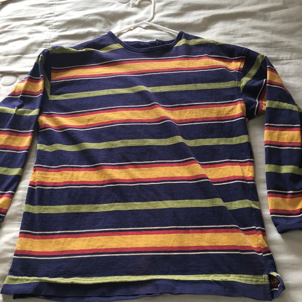Vintage Y2K Striped Long Sleeve Tee in Navy, Yellow & Olive Womens GAP size M